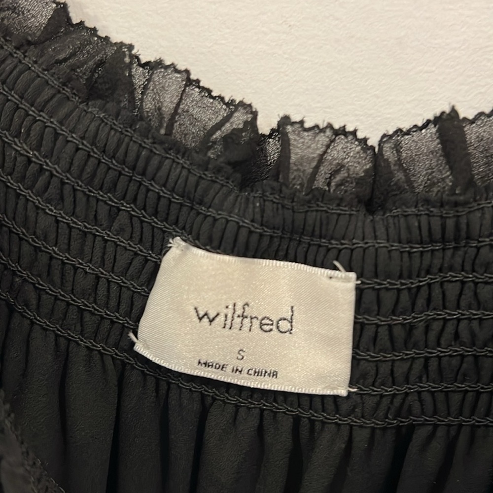 Aritzia Wilfred Alana chiffon babydoll Off the Shoulder little black dress Small - Picture 8 of 15